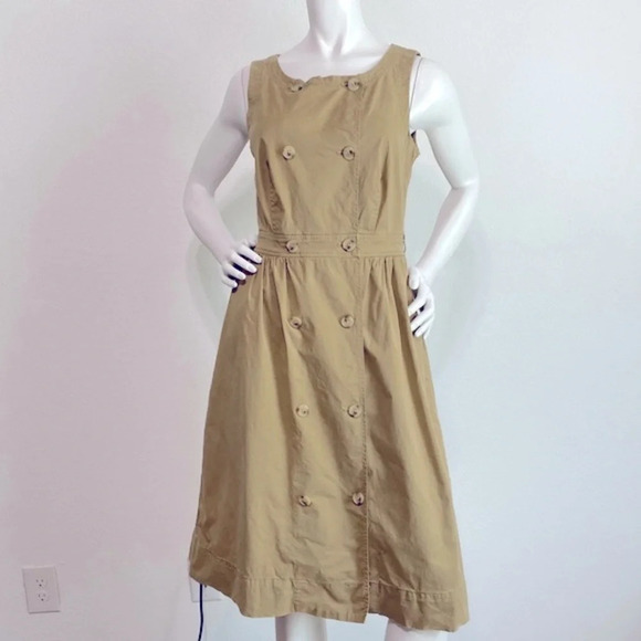 J. Crew Garment Dyed Trench Midi Dress Khaki Sleeveless Button Front Sz 10 - Picture 3 of 9